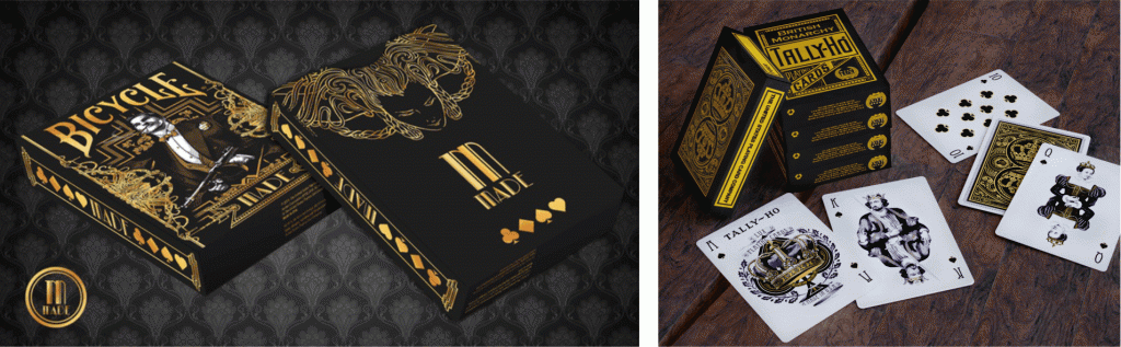 Left - Bicycle Made Gold Playing Cards Right - The British Monarchy by Lux